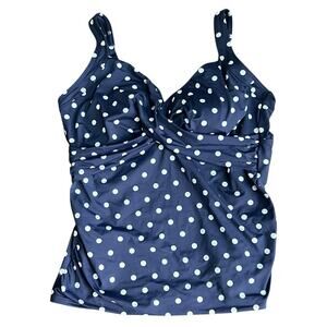 Lands' End Navy Blue Polka Dot Tankini Swim Tank Top Plus 16D NWT